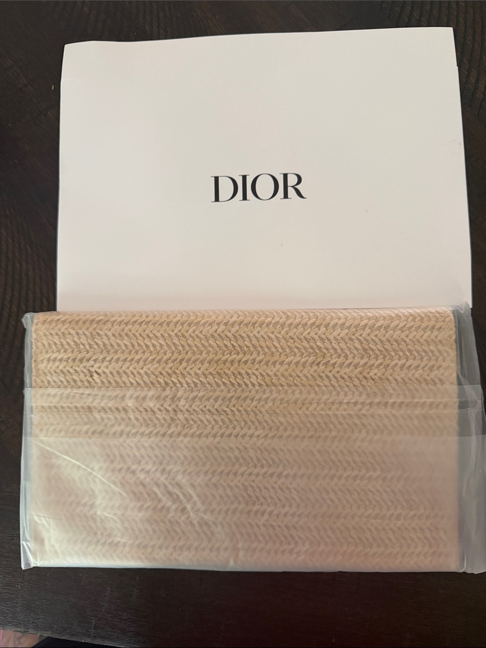 Dior Beige Woven Straw Clutch with Embossed Logo - Picture 2 of 2